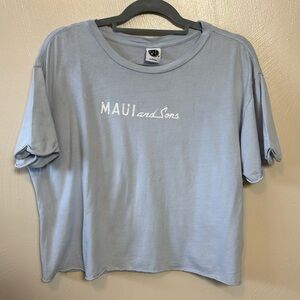 Maui and Sons Womens Crop T Shirt Logo Blue White Surf Summer Graphic Size Large